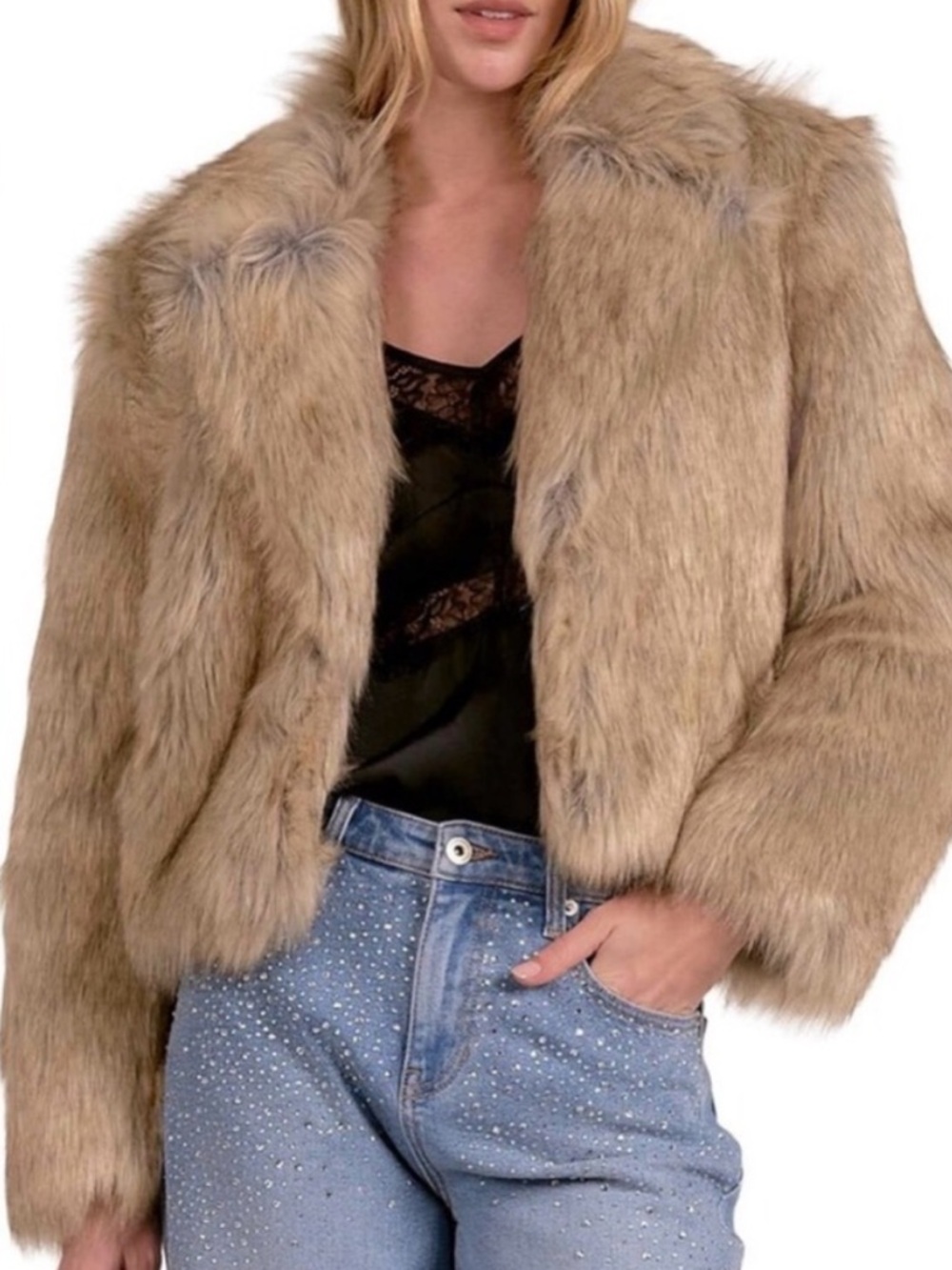 New NWT Elan Women's Faux Fur Jacket in Tan medium